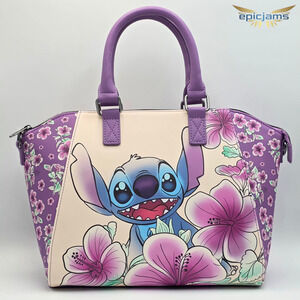 Loungefly Disney Lilo and Stitch Flowers Floral Purple Satchel Bag Purse New